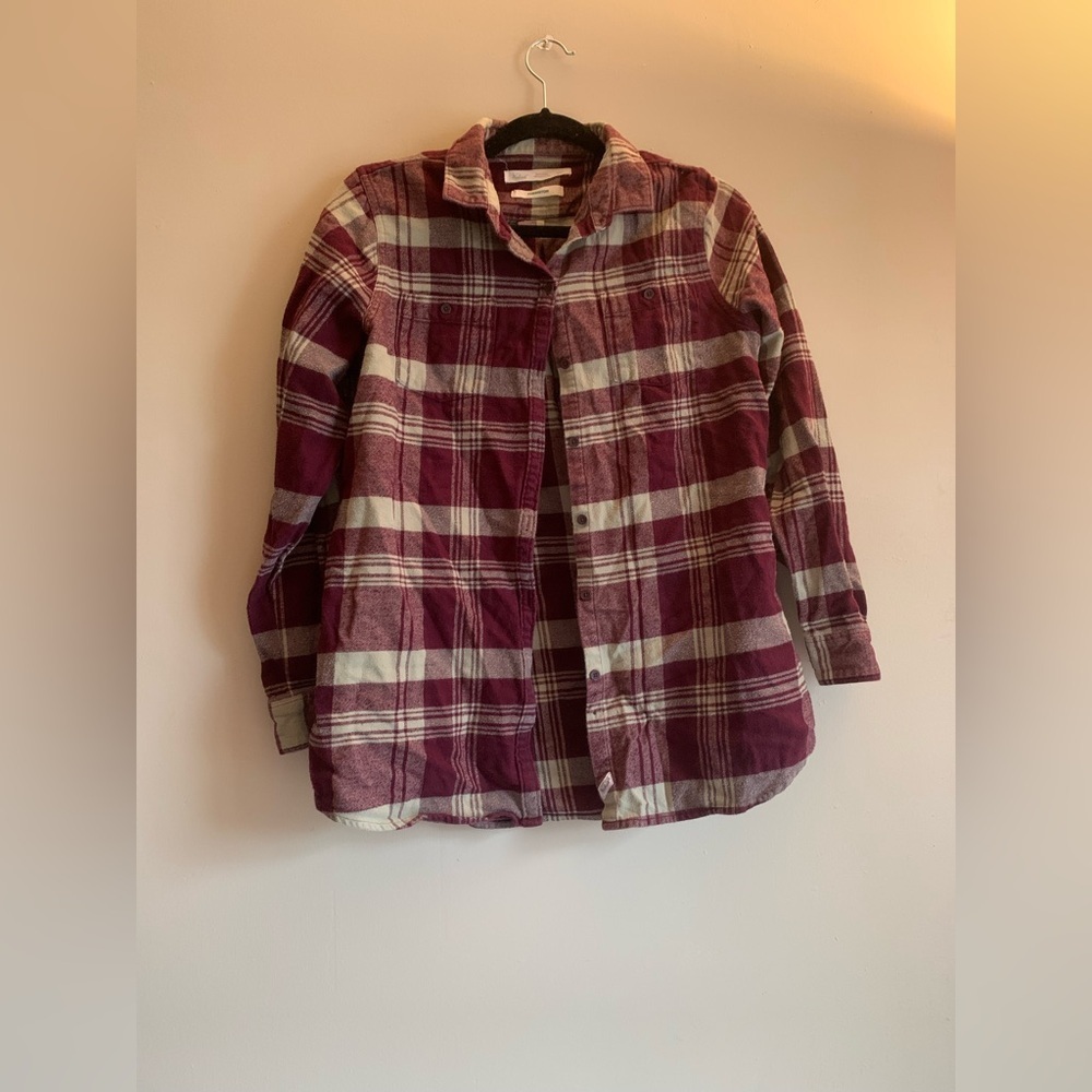 Woolrich Burgundy Red Plaid Button Up Top Women Size M Cotton Pemberton